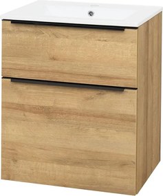 Mereo, Mereo Mailo, kúpeľňová skrinka s keramickým umývadlom 61 cm, dub Riviera, čierne madlo, MER-CN520B