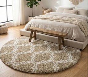 TZ Béžový okrúhly vzorovaný koberec shaggy Decor Latern Rozmer: 140 cm