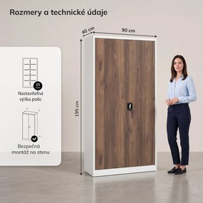 Kovová kancelárska skriňa na dokumenty biela / orech, 900x1950x400 mm: JAN H Eco Design