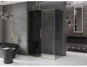 Mexen Velar, sprchový kút s posuvnými dverami 150 x 70 cm, 8mm šedé sklo, zlatá lesklá, 871-150-070-41-50