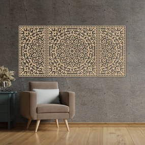 Drevená nástenná dekorácia trojdielna mandala do interiéru | SENTOP HDF0514-B