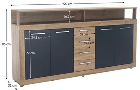 Štvordverová komoda so zásuvkami Lunysa New - dub artisan / grafit