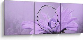 Obraz - Fialový kvet (s hodinami) (90x30 cm)