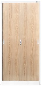 Kovová spisová policová skriňa s posuvnými dverami KUBA, 900 x 1850 x 400 mm, Eco Design: biela/ dub sonoma