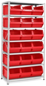 Regál POWER s 18 červenými plastovými boxami série 9000, 1970x1000x500 mm