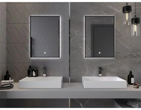 Mexen Erma, LED kúpeľňové zrkadlo s podsvietením a čiernym rámom 50x70 cm, 6000K, ochrana proti zahmlievaniu, 9814-050-070-611-70