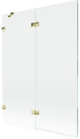 Mexen Lunar, 2-krídlová vaňová zástena ľavá 130 x 150 cm, číre sklo, zlatá lesklá, 897-130-100-50-00-L