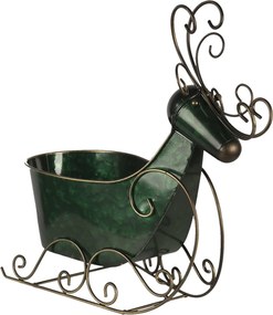 Zeleno zlatý dekoratívne sob na saniach - 34 * 17 * 37 cm
