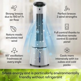 Klarstein Skyscraper Ice, 4 v 1 ochladzovač vzduchu, ventilátor, čistička vzduchu, zvlhčovač, 45 W, 210 m³/h, oscilácia, mobilný, diaľkové ovládanie