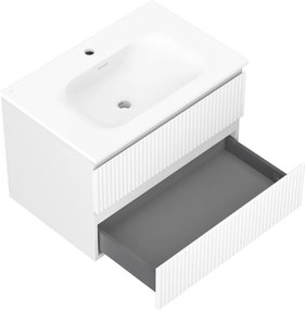 Mexen Rivel, kúpeľňová skrinka 70 cm s umývadlom Vela, 2 zásuvky, drážkovaná, biela matná, 91A20-07047-2-BFF01-W23M01