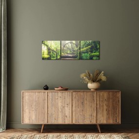 Obraz - drevené schody v lese (s hodinami) (90x30 cm)