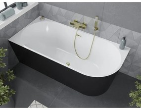 Mexen Mia, voľne stojaca rohová vaňa, lavá, 160 x 75 cm, biela-čierna, zlatý lesklý prepad, 52691607575L-50