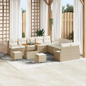 vidaXL 13-dielna záhradná pohovka s vankúšmi béžová poly ratan akácie
