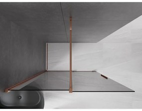 Mexen Velar, sprchová zástena s posuvnými dverami Walk-in 140 x 200 cm, 8mm šedé sklo, ružové zlato, 871-140-000-43-60