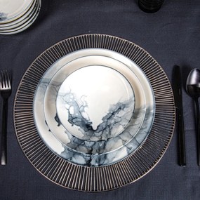 Porcelánová jídelní sada 24 ks talířů Shadow bílá/černá