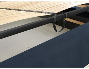 Tmavomodrá čalúnená dvojlôžková posteľ s úložným priestorom s roštom 180x200 cm Jagna – Bobochic Paris