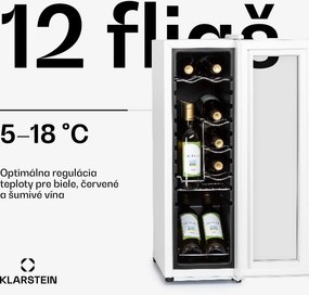 Klarstein Shiraz 12 Slim, vinotéka, 32 l, 12 fliaš, 85 W, 5–18°C, dotykový ovládací panel
