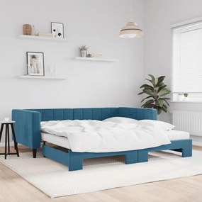 Rozkladacia denná posteľ s matracmi modrá 100x200 cm zamat 3196721