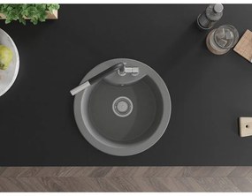 Mexen Diego, 1-komorový granitový drez 488x488x167 mm a drezová batéria Flora, šedá, 6512-71-670401-07