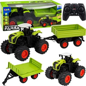 LEAN Toys Vysoký poľnohospodársky traktor s vyklápacím prívesom, diaľkovo ovládaný RC v mierke 1:16