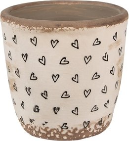 Béžový keramický obal na kvetináč so srdiečkami Hearti S - Ø 13*12 cm