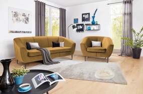 Trojmiestna pohovka Olivio, horčicovo žltá zamatová látka