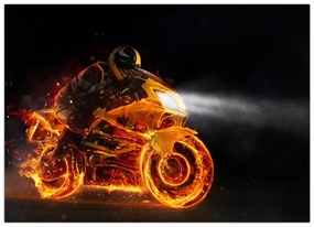 Sklenený obraz - Motorkár s plameňmi (70x50 cm)