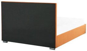 Zamatová posteľ s úložným priestorom 160 x 200 cm oranžová ROUEN Beliani