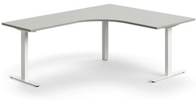 Kancelársky stôl QBUS, rohový, 1600x2000 mm, T-rám, biely rám, svetlošedá