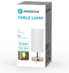 Aigostar - Stolná lampa s USB portom 1xE27/40W/230V béžová