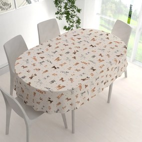 Biante Bavlnený oválny obrus Sandra SA-620 Psí kamaráti na krémovom 50x100 cm