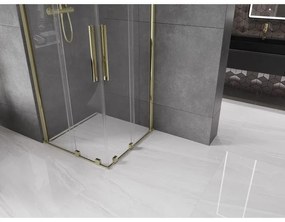 Mexen Velar Duo, sprchový kút s posuvnými dverami 100(dvere) x 100(dvere) cm, 8mm číre sklo, zlatý lesklý profil, 871-100-100-02-50