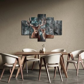 Obraz - Jeleň a laň v zasneženom lese (150x105 cm)