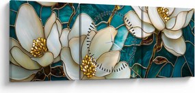 Obraz - Vitráž s magnóliou (s hodinami) (90x30 cm)
