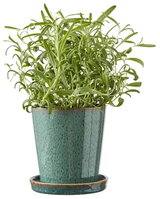 Zelený kameninový kvetináč s podnosom Bitz Jungle, ø 10 cm