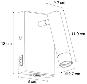 Moderná nástenná lampa čierna s nastaviteľným USB - Croft