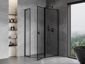 Mexen Mist L, päťuholníkový sprchový kút s krídlovými dverami, 100 x 80 cm, 8mm číre sklo, čierny profil, 8A8L-100-080-70-70-P