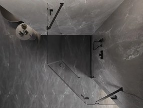 Mexen Lunar, päťuholníkový sprchový kút s pravým sklonom 80 x 100 cm, 8mm číre sklo, čierny profil, 831-080P-100L-70-00-P