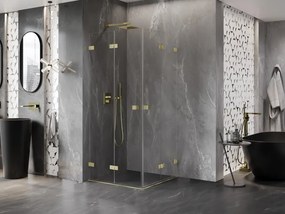 Mexen Lunar-F Duo, skladací sprchový kút 80 x 80 cm, 8mm číre sklo, zlatý matný profil, 836-080L-080P-55-00