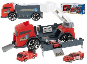 KIK Transportér TIR 2v1 parkovacia garáž hasiči + 3 autá červená