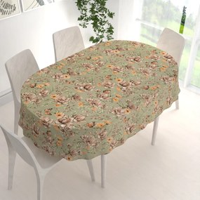 Biante Bavlnený oválny obrus Sandra SA-472 Hnedé kvety magnólie na zelenom 50x100 cm