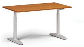 Výškovo nastaviteľný stôl OBOL, elektrický, 675-1325 mm, doska 1400x800 mm, biela zaoblená podnož, čerešňa