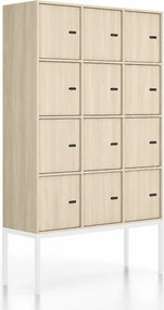 Kancelárska skriňa FRAME, biela podnož, 12x dvere, 1299 x 450 x 2185 mm, mechanický kódový zámok, dub prírodný
