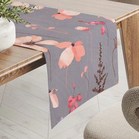 Biante Bavlnený behúň na stôl Sandra SA-537 Ružové kvety na sivom 35x120 cm