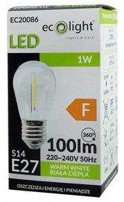 ECOLIGHT LED žiarovka E27 - S14 - 1W - 100lm - teplá biela