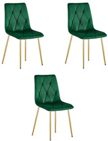 Set troch jedálenských stoličiek LIBRA zamatové, tmavozelené / zlaté nohy (3 ks)