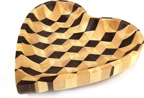 AMADEA Drevená miska v tvare srdca mozaika, masívne drevo, 3 druhy drevín, rozmer 25x25x4, 5 cm