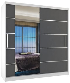 Šatníková skriňa 158 cm Belini biely mat / šedý matný s posuvnými dverami zrkadlom a zásuvkami MBP SZP7/0/W/SR/0/KLAL