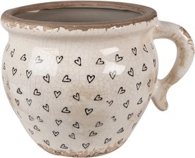 Béžový keramický obal na kvetináč s uchom a so srdiečkami Hearti M - 17*14*12cm