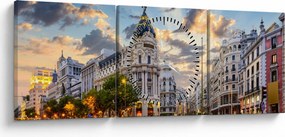 Obraz - Calle Gran Vía, Madrid, Španielsko (s hodinami) (90x30 cm)